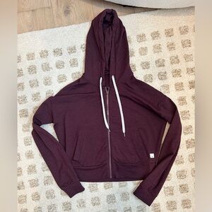 Vuori Deep Burgundy Zip Hoodie with Contrast Drawstrings